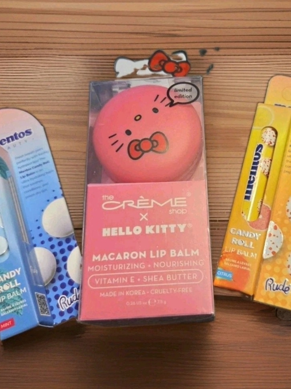 The Crème Shop x Hello Kitty Macaron Balm & Rude Cosmetics Mentos Mint & Citrus